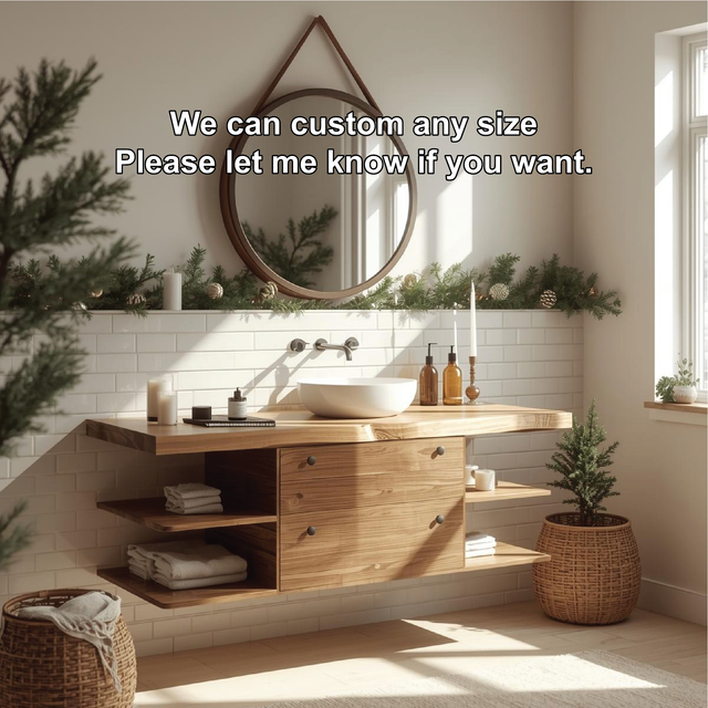 Handcrafted Solid Wood Floating Bathroom Vanity with Shelf Storage and Natural Modern Design