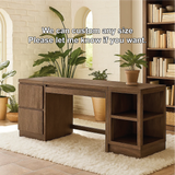 Handcrafted Solid Wood Work Desk – Modern Office Table with Storage Drawers and Open Shelves