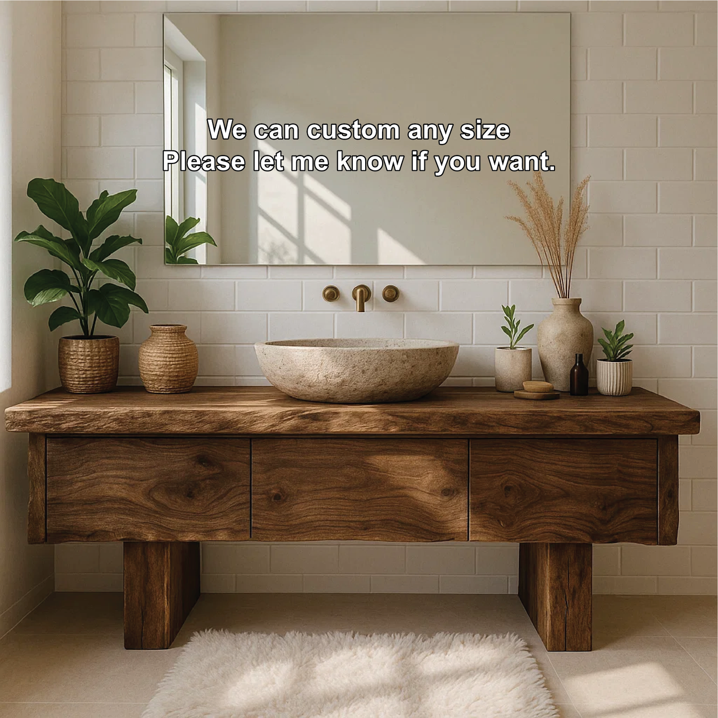 Handcrafted Solid Wood Bathroom Vanity with Live Edge Top and Minimalist Modern Design