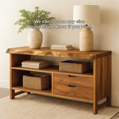 Handcrafted Solid Wood Console Table with Live Edge and Drawers for Modern Rustic Home Decor