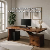 Handcrafted Solid Wood Work Desk – Live Edge Office Table with Organic Curved Base and Drawers