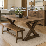 Handcrafted Solid Wood Farmhouse Dining Table – Rustic X-Leg Kitchen Table with Bench Set