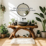 Handcrafted Solid Wood Bathroom Vanity with Organic Root Base and Natural Rustic Design