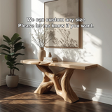 Handcrafted Solid Wood Console Table with Artistic Twisted Base and Natural Light Finish Design