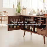 Solid Wood Wine Storage Cabinet with Glass Holders, Bottle Racks and Modern Mid-Century Design