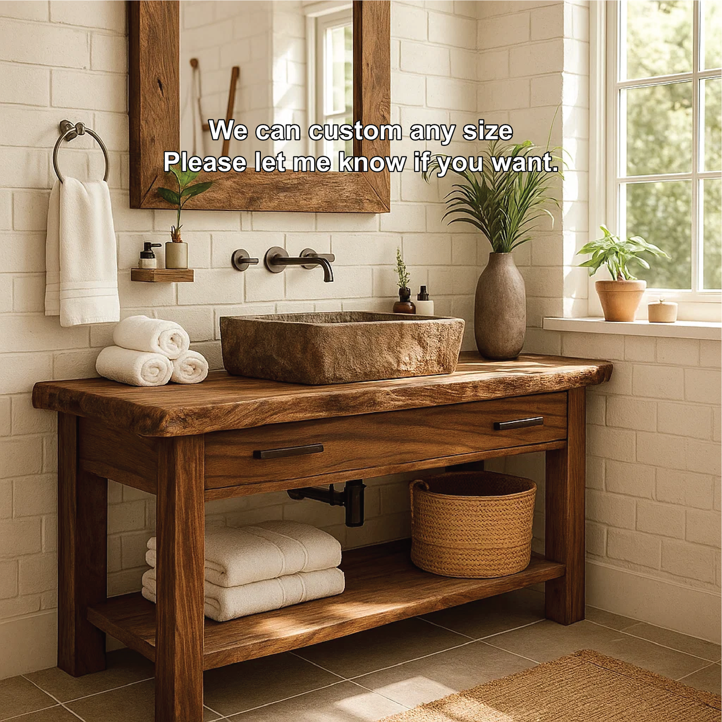 Handcrafted Solid Wood Bathroom Vanity with Rustic Live Edge Design and Modern Farmhouse Charm