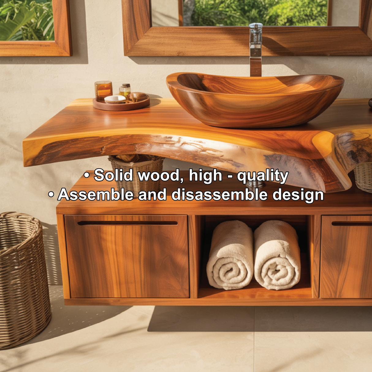 Handcrafted Solid Wood Floating Vanity with Live Edge Design for Luxurious Bathroom Spaces