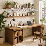 Handcrafted Solid Wood Work Desk – Long Home Office Table with Bookshelf and Natural Finish