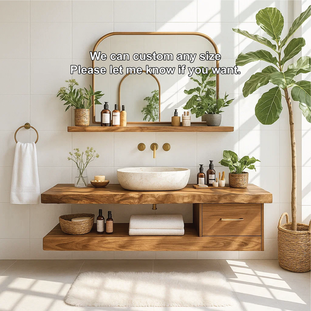 Handcrafted Solid Wood Floating Vanity with Live Edge Top and Minimalist Drawer Design