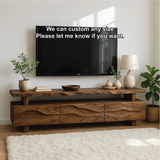 Handcrafted Solid Wood TV Stand – Modern Wavy Drawer Media Console with Double-Layer Design