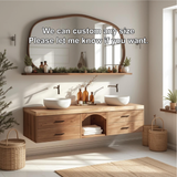 Handcrafted Solid Wood Floating Double Sink Vanity with Drawers and Natural Finish for Bathroom