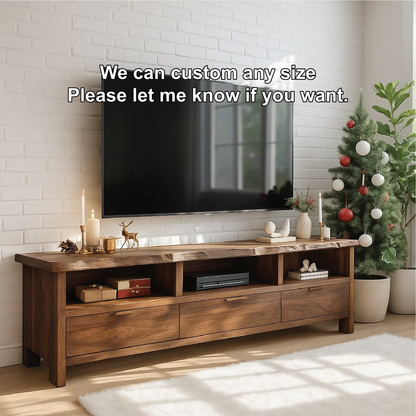 Handcrafted Solid Wood TV Stand with Live Edge Design and Storage Drawers for Modern Interiors