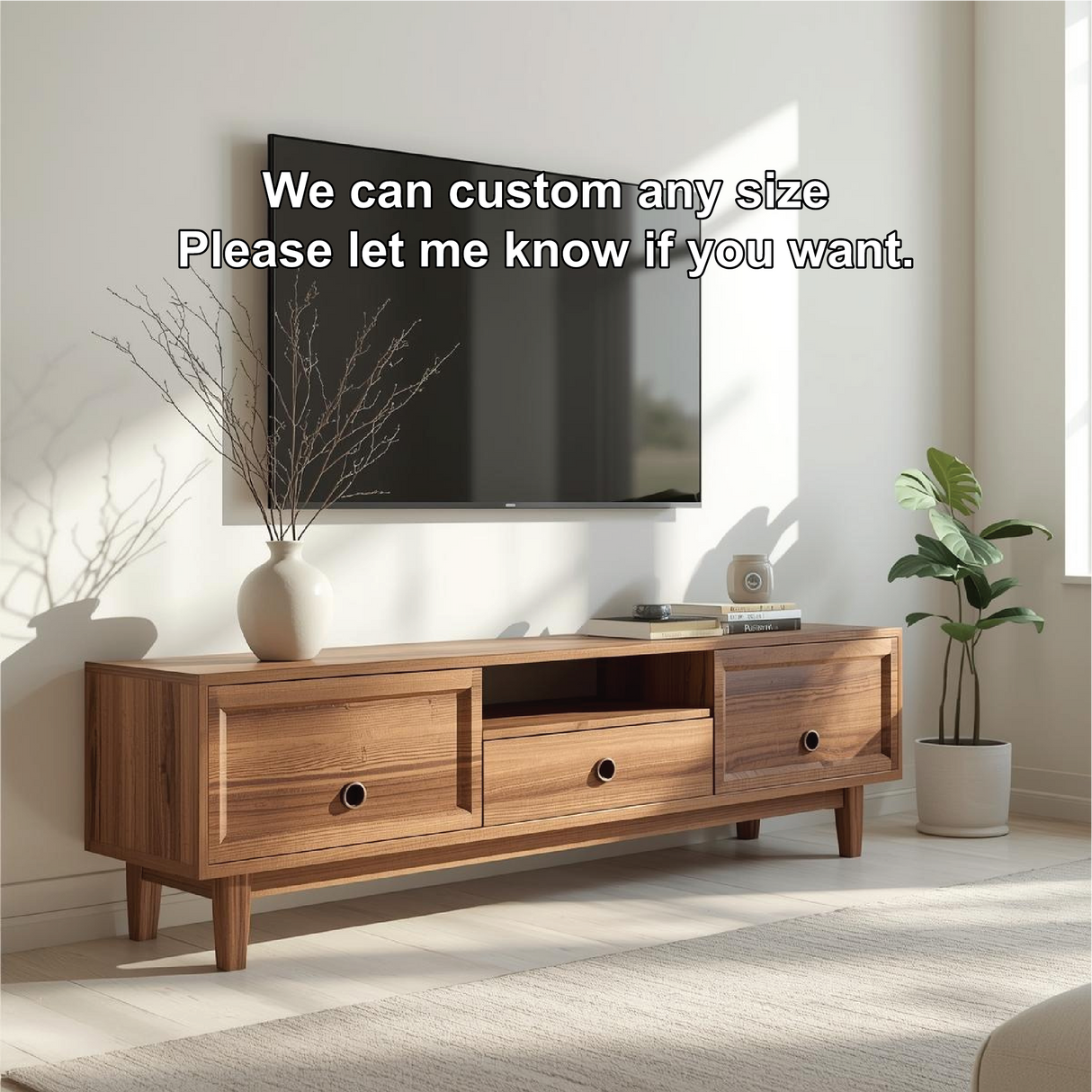 Handcrafted Solid Wood TV Stand with Sliding Doors and Minimalist Design for Modern Interiors