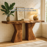 Handcrafted Solid Wood Console Table with Sculptural Base and Natural Live Edge Design