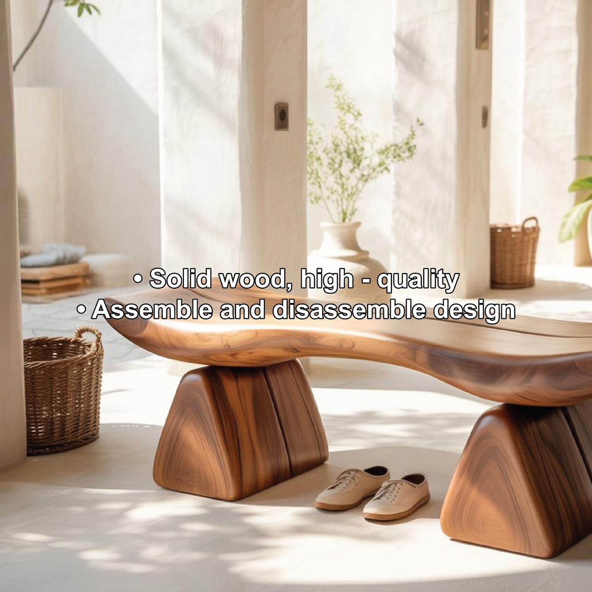 Handcrafted Solid Wood Entryway Bench with Sculpted Organic Form for Modern Minimalist Spaces