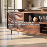Handcrafted Solid Wood Dining Cabinet with Wave Carved Door, Open Display Shelf and Wine Storage