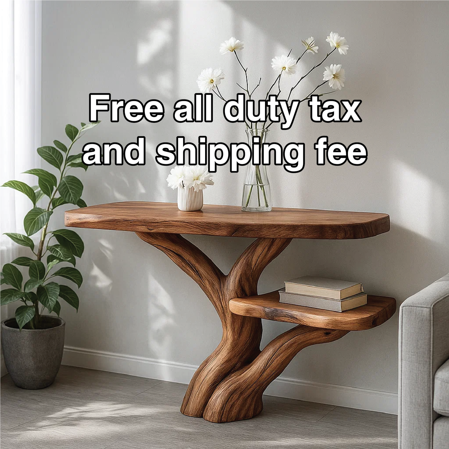 Handcrafted Solid Wood Tree Console Table with Organic Branch Design for Modern Natural Spaces