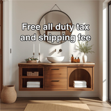 Handcrafted Solid Wood Floating Vanity with Arched Shelves and Contemporary Natural Finish