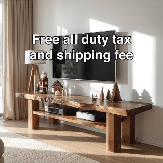 Handcrafted Solid Wood Live Edge TV Stand with Natural Finish for Modern and Rustic Interiors