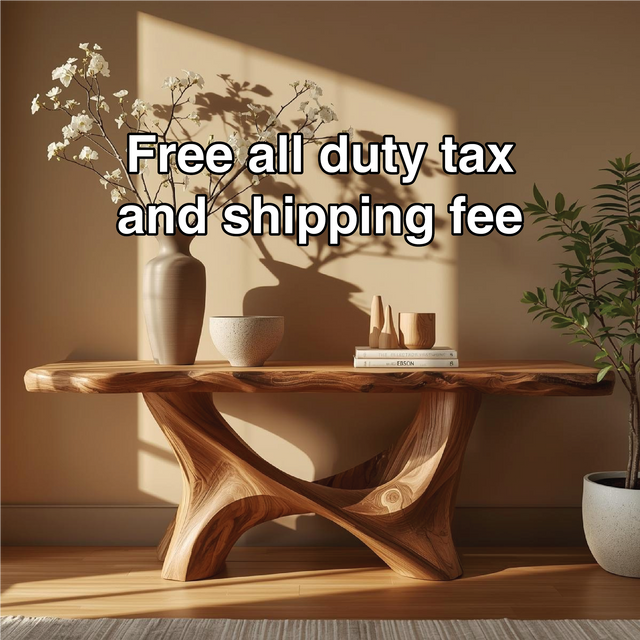 Handcrafted Solid Wood Console Table with Sculptural Organic Base and Live Edge Natural Finish