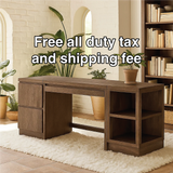 Handcrafted Solid Wood Work Desk – Modern Office Table with Storage Drawers and Open Shelves