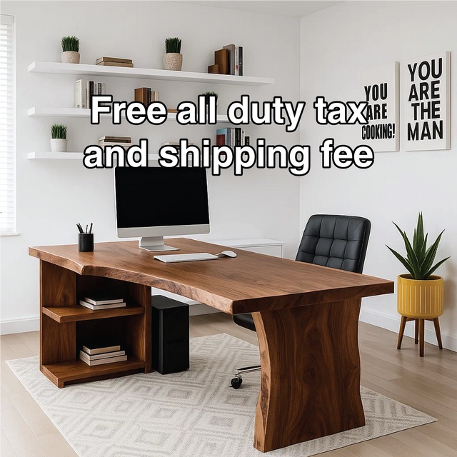 Handcrafted Solid Wood Office Desk – Live Edge Executive Work Table with Organic Curved Base Design