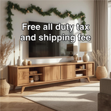 Handcrafted Solid Wood TV Stand with Sliding Doors and Mid-Century Modern Minimalist Design