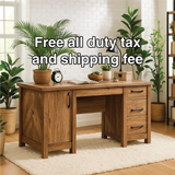 Handcrafted Solid Wood Office Desk – Rustic Work Table with Drawers and Natural Walnut Finish