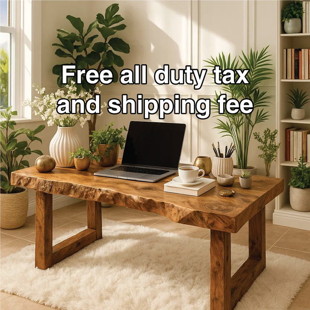 Handcrafted Solid Wood Work Desk – Natural Live Edge Office Table with Modern Minimal Design