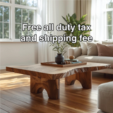 Handcrafted Solid Wood Coffee Table with Live Edge Top and Sculpted Block Legs Design