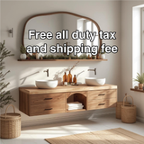 Handcrafted Solid Wood Floating Double Sink Vanity with Drawers and Natural Finish for Bathroom