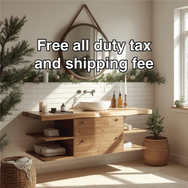 Handcrafted Solid Wood Floating Bathroom Vanity with Shelf Storage and Natural Modern Design