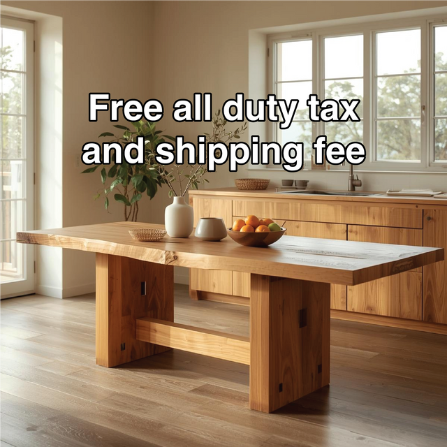 Handcrafted Solid Wood Dining Table – Live Edge Kitchen Table with Natural Grain Finish