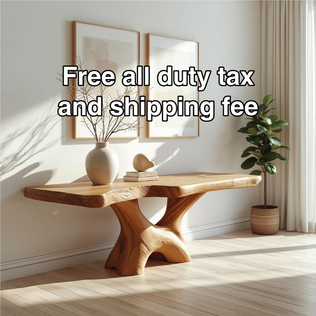 Handcrafted Solid Wood Console Table with Sculptural Base and Natural Grain Live Edge Design