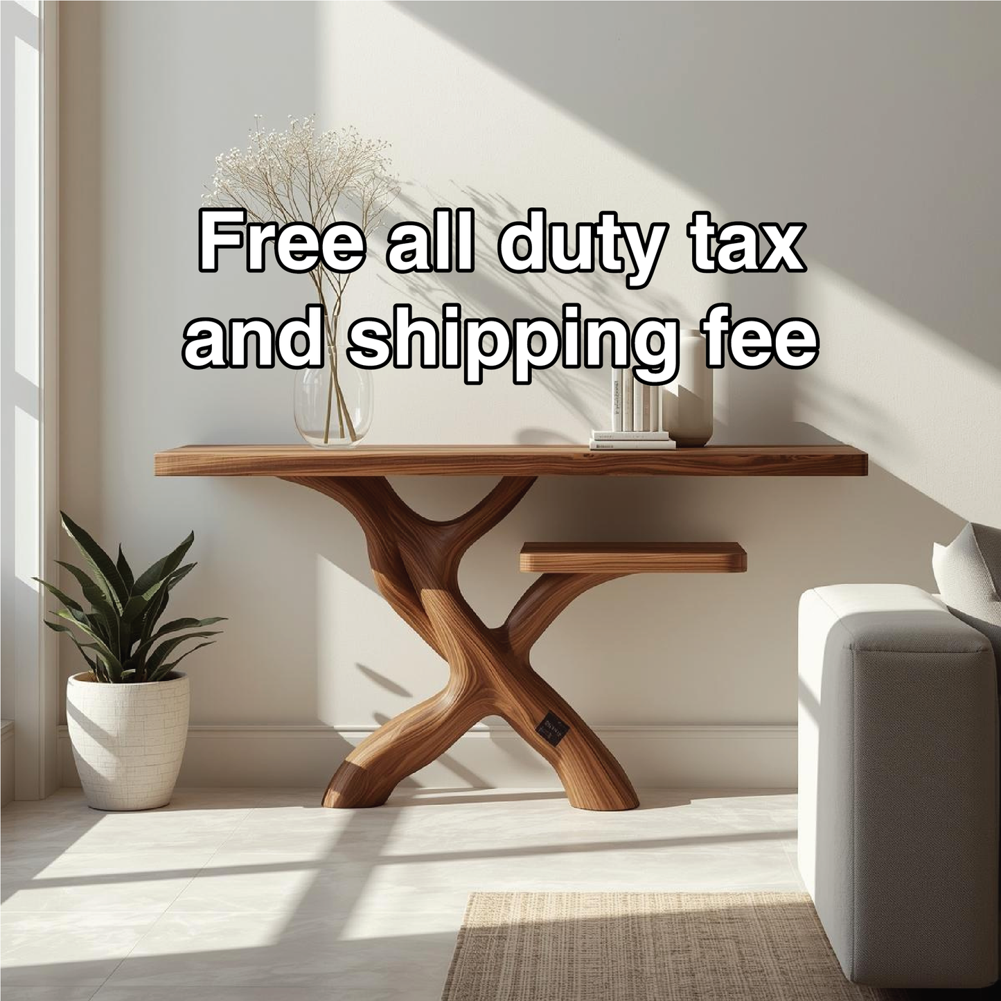 Handcrafted Solid Wood Console Table with Modern Branch-Inspired Base and Minimalist Design