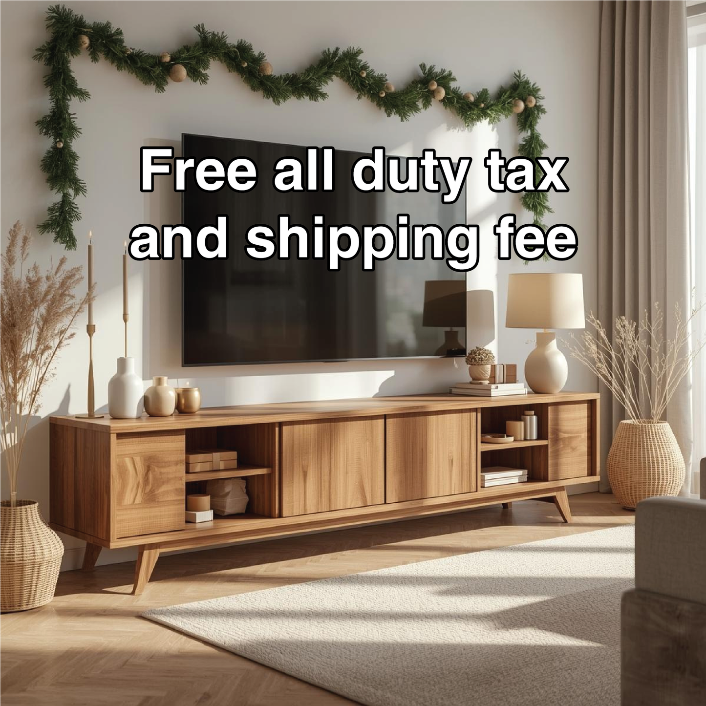 Handcrafted Solid Wood TV Stand with Sliding Doors and Mid-Century Modern Minimalist Design