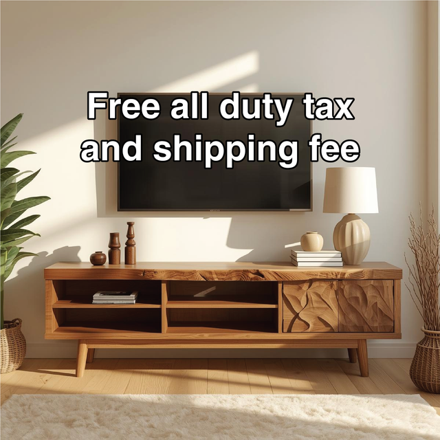 Handcrafted Solid Wood TV Stand with Artistic Carved Doors and Open Shelving for Modern Homes