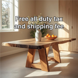 Handcrafted Live Edge Solid Wood Dining Table – Natural Slab Kitchen Table with Modern Base