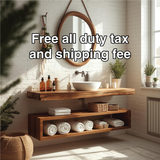 Handcrafted Solid Wood Floating Bathroom Vanity with Live Edge Countertop and Open Storage Shelf