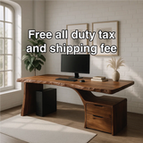 Handcrafted Solid Wood Work Desk – Live Edge Office Table with Organic Curved Base and Drawers