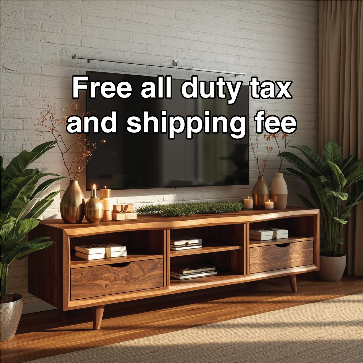 Handcrafted Solid Wood TV Stand with Mid-Century Modern Design and Natural Walnut Finish