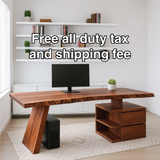 Handcrafted Solid Wood Work Desk – Live Edge Executive Office Table with Modern Asymmetric Base