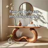 Handcrafted Solid Wood Console Table with Artistic Curved Base and Modern Minimalist Design