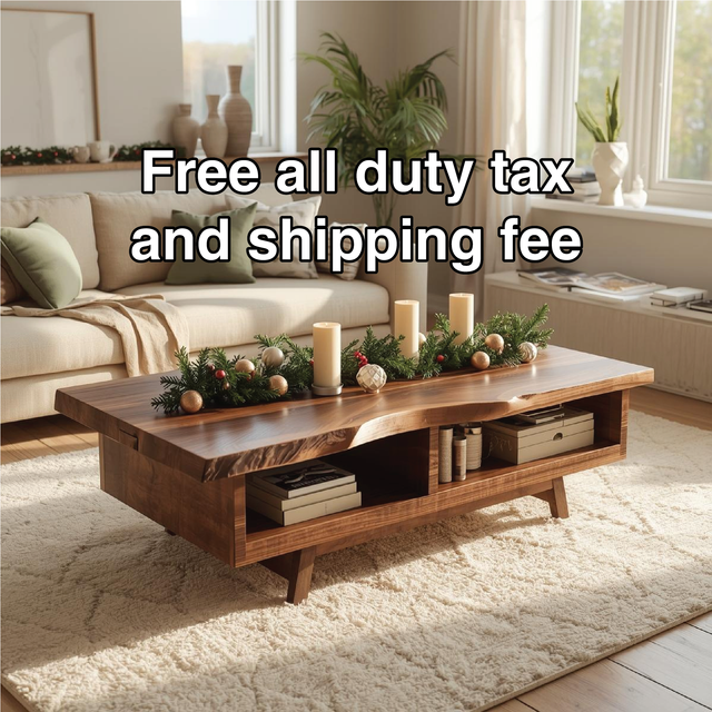 Handcrafted Solid Wood Coffee Table with Live Edge Top and Open Storage for Cozy Living Rooms