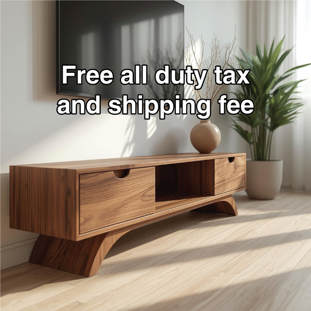 Handcrafted Solid Wood TV Stand with Curved Base and Natural Walnut Finish for Modern Living