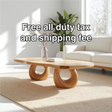 Handcrafted Solid Wood Coffee Table with Artistic Circular Base and Natural Smooth Finish