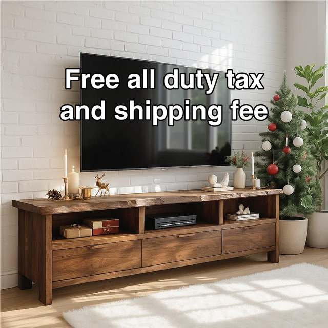 Handcrafted Solid Wood TV Stand with Live Edge Design and Storage Drawers for Modern Interiors