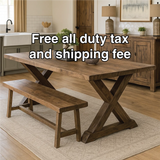 Handcrafted Solid Wood Farmhouse Dining Table – Rustic X-Leg Kitchen Table with Bench Set