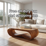 Handcrafted Solid Wood Coffee Table with Modern Curved Design and Natural Smooth Finish