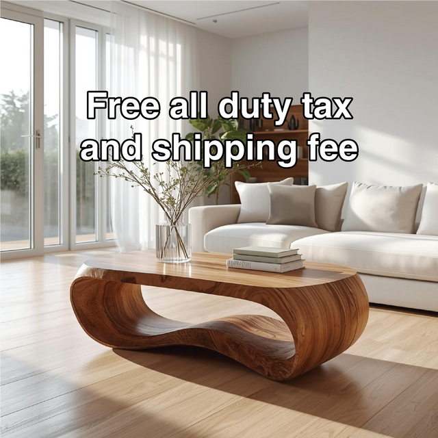 Handcrafted Solid Wood Coffee Table with Modern Curved Design and Natural Smooth Finish